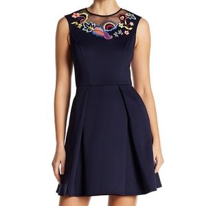Ted Baker navy embroidered dress